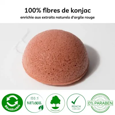 Eponge konjac argile rouge visage